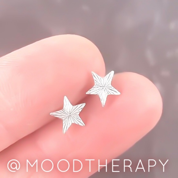 925 Sterling Silver Textured Star Stud Earrings Celestial Studs Gift for Actress - Picture 2 of 9
